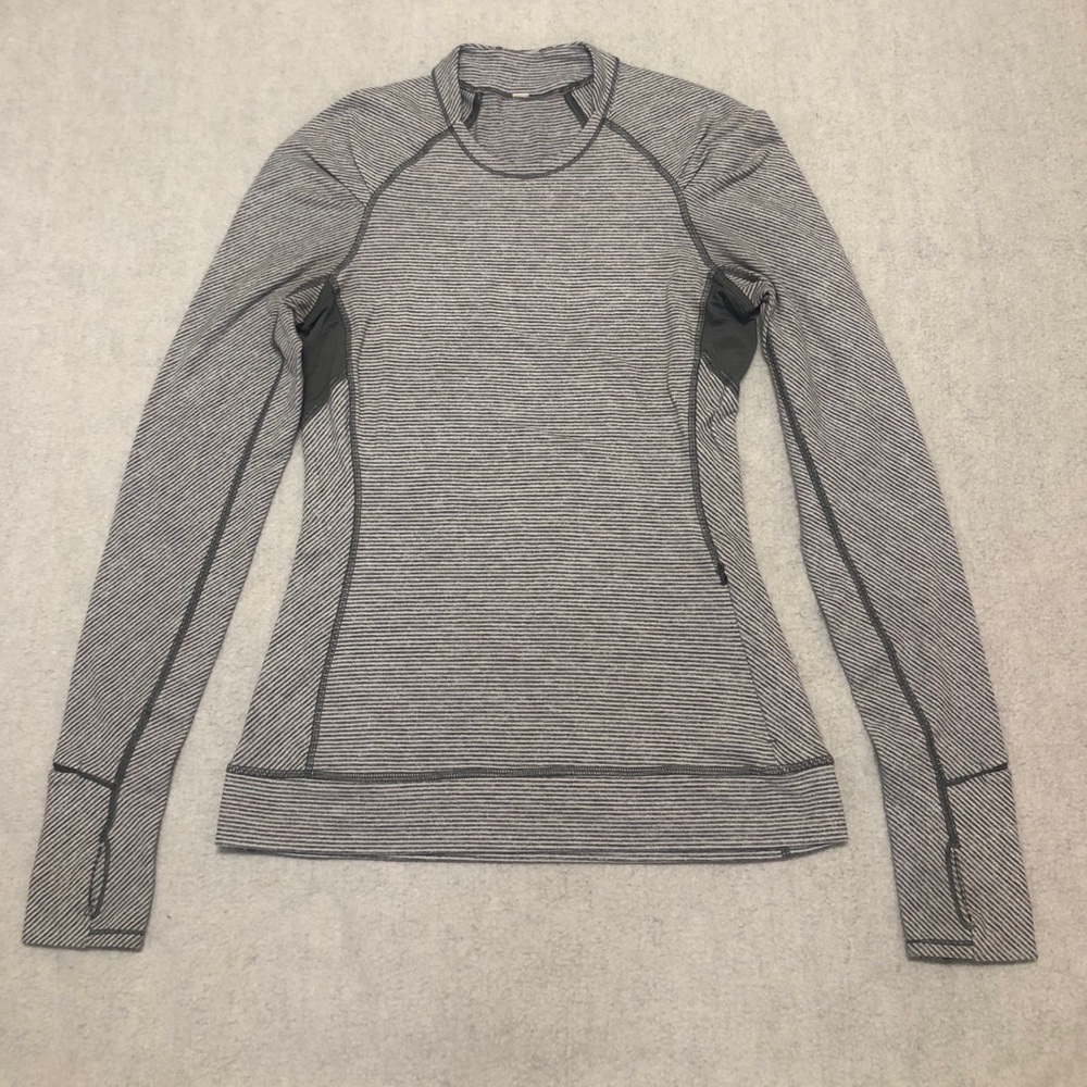 Lululemon Think Fast Tonga Stripe Heathered Slate Grey White Long Sleeve Size 4
